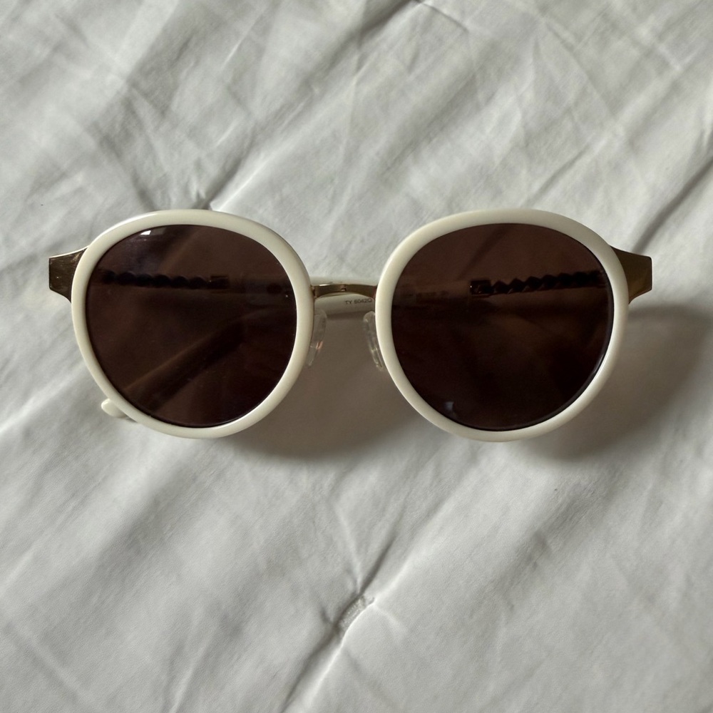Tory Burch White/Gold Round Sunglasses